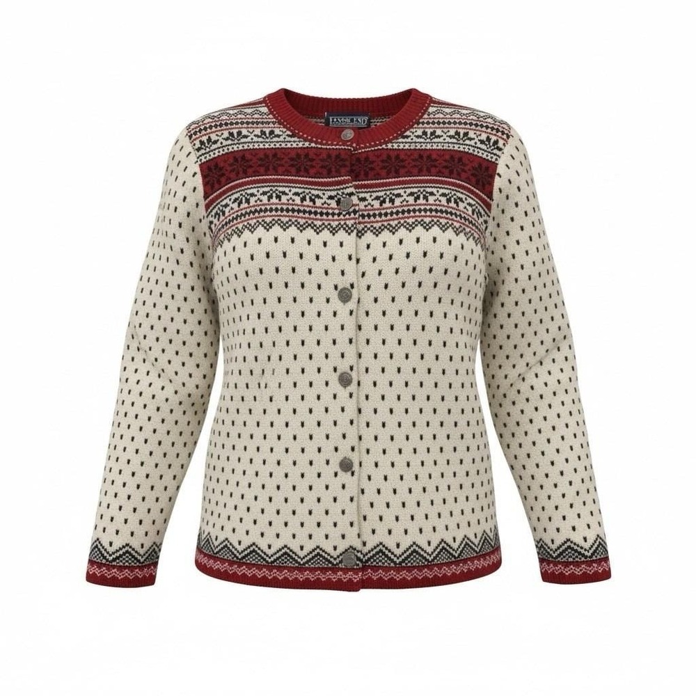 Vintage Lands End Nordic Fair Isle Wool 80s Cardigan Sweater Medium